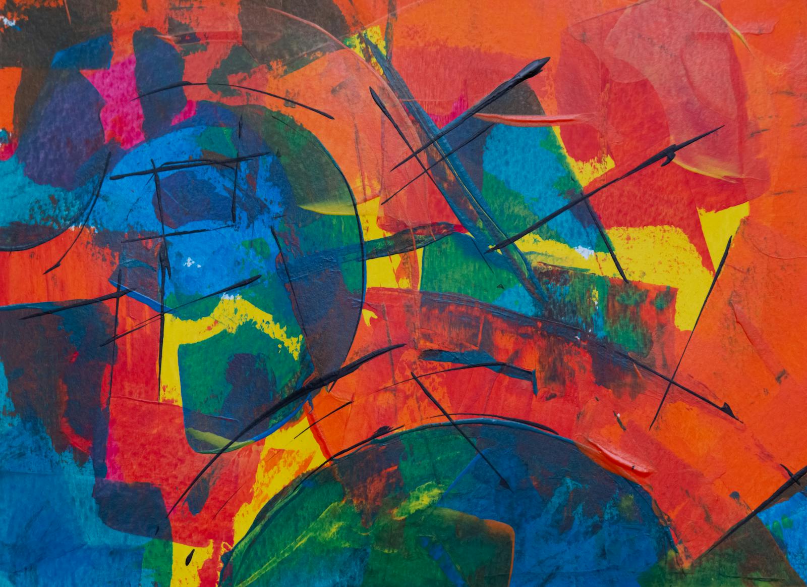 Akrylika (Acrylic Art) Colorful abstract acrylic painting with vivid textures and dynamic brushstrokes.