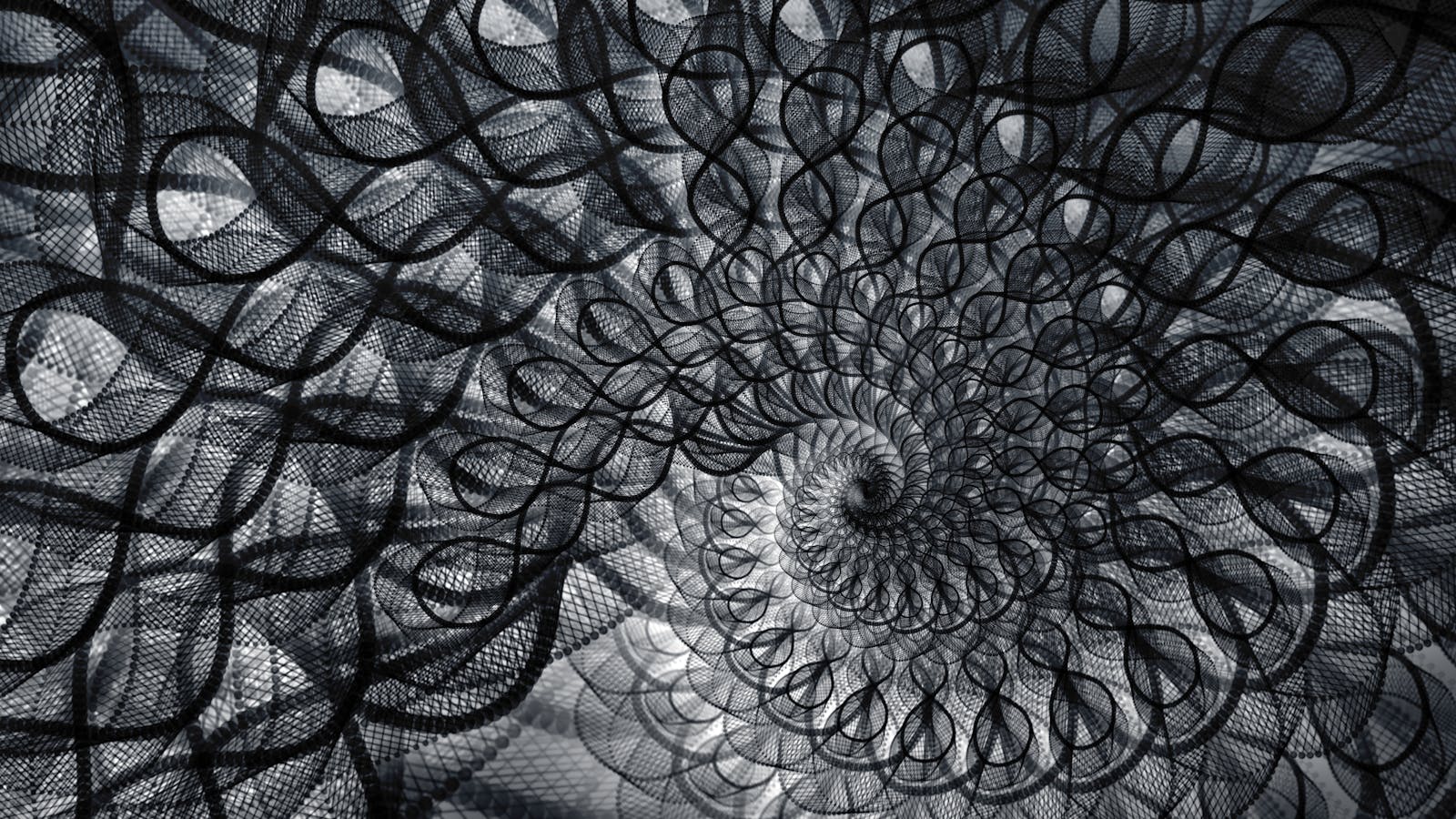 Nerwey Abstract black and white spiral with geometric and repetitive patterns, perfect for artistic and creative backgrounds.